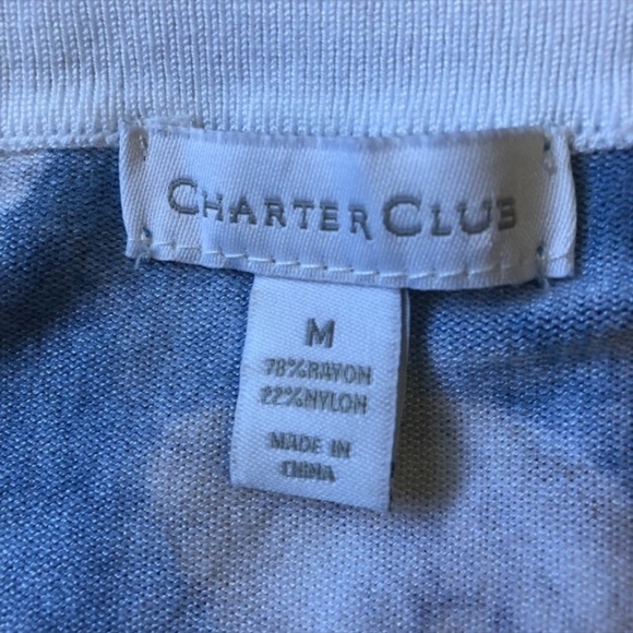 Charter Club Button Up Sweater M Blue Floral Long Sleeves Ribbed Autumn - Picture 2 of 7